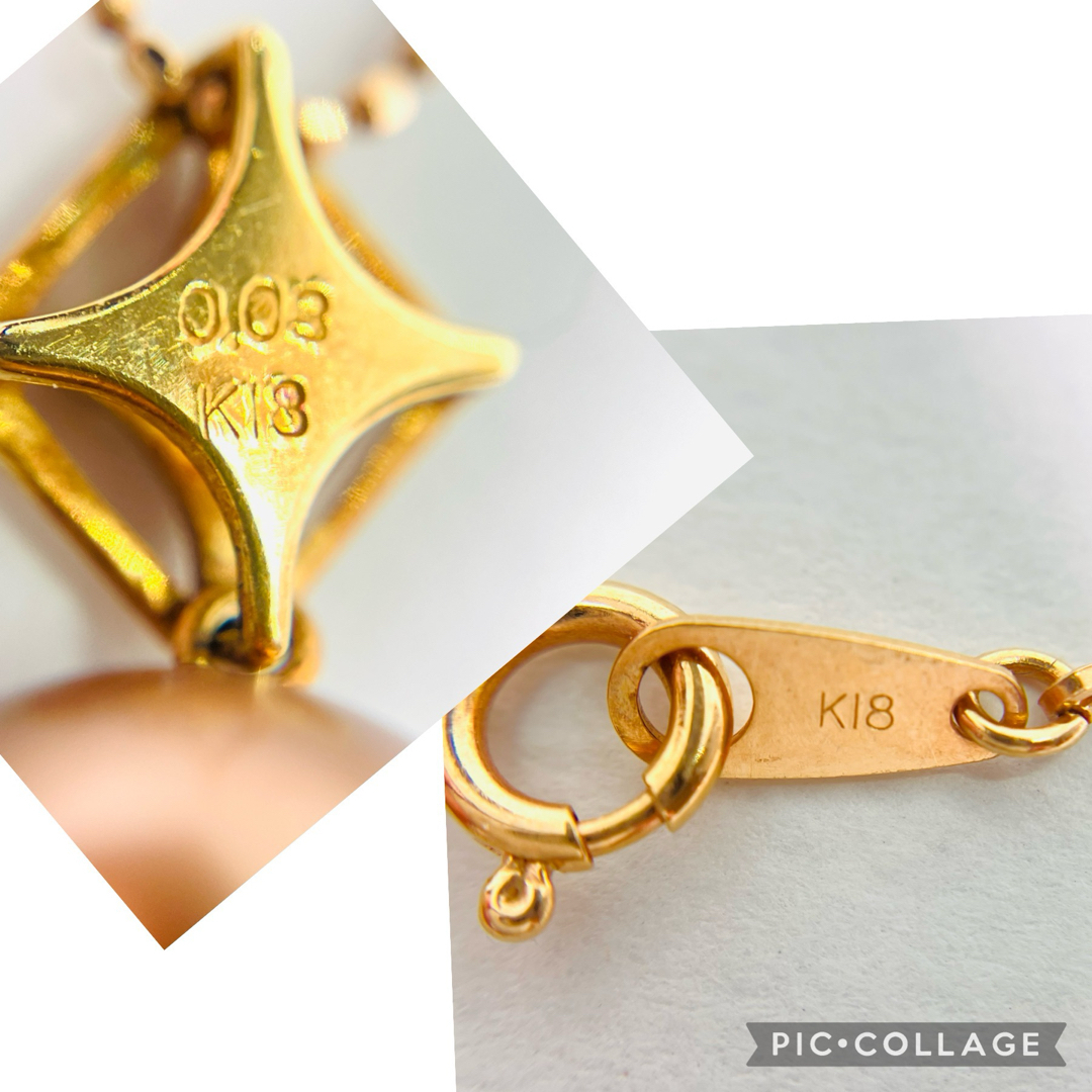 K18PG ダイヤ付 黒真珠ネックレス P: 10.6mm D: 0.03ct レディースのアクセサリー(ネックレス)の商品写真