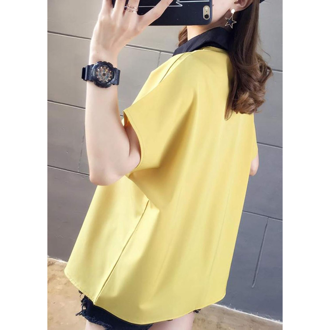 レディース 半袖 Ｔシャツ ゆったり 韓国 トップス 折り襟 プリント XXL レディースのトップス(シャツ/ブラウス(半袖/袖なし))の商品写真