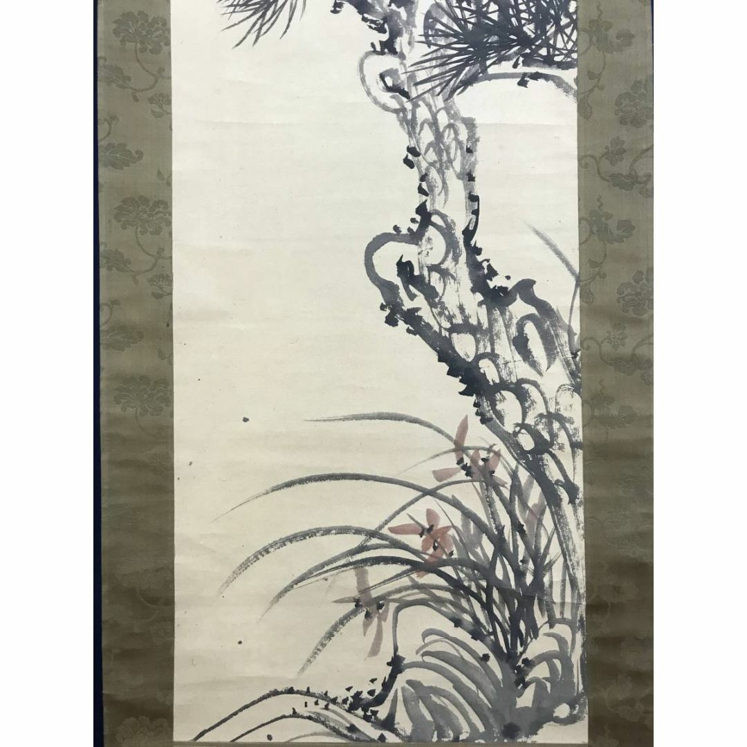 真作/藤本鐵石/松蘭画賛/老松図/蘭図/ラン図/掛軸☆宝船☆AE-375 真作/藤本鐵石/松蘭画賛/老松図/蘭図/ラン図/掛軸☆宝船☆AE-375