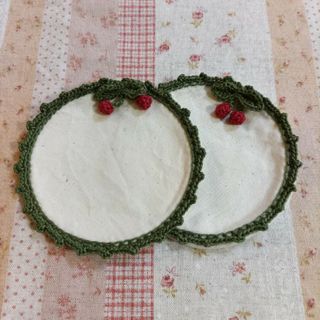 サクランボのコースター　ハンドメイド(キッチン小物)