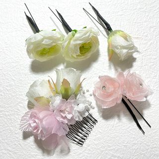 【ハンドメイド】造花のヘアアクセサリー　5点セット(ヘアアクセサリー)