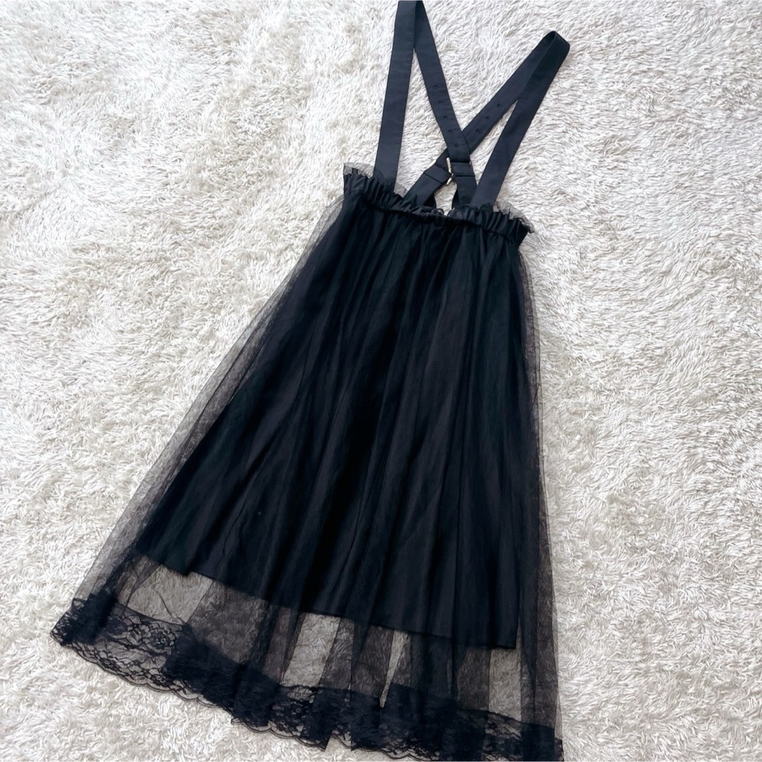 axes femme POETIQUE(アクシーズファムポエティック)の美品✨️axes femme POETIQUE 刺繍サス付チュールＳＫ 黒 M レディースのスカート(ロングスカート)の商品写真