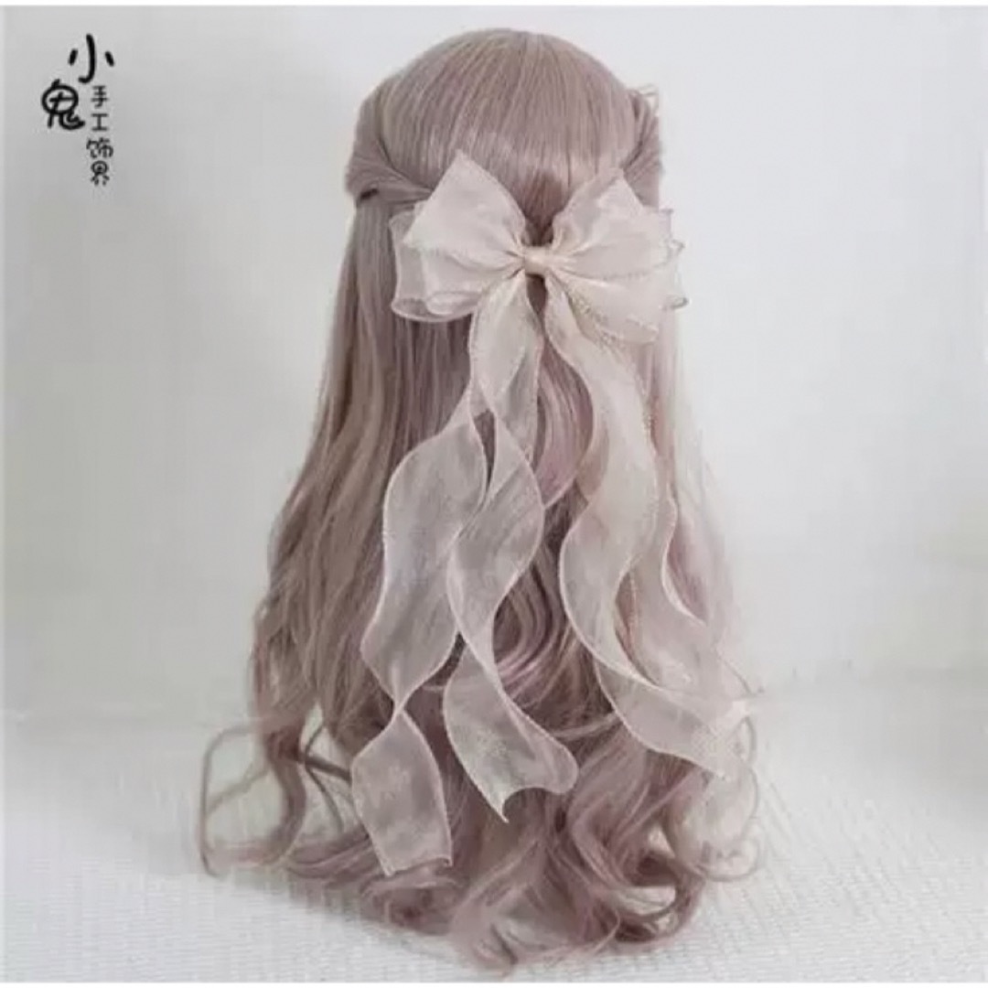 ライトピンク　ヘアアクセサリー リボン へアクリップ　バレッ タロングリボン レディースのヘアアクセサリー(バレッタ/ヘアクリップ)の商品写真