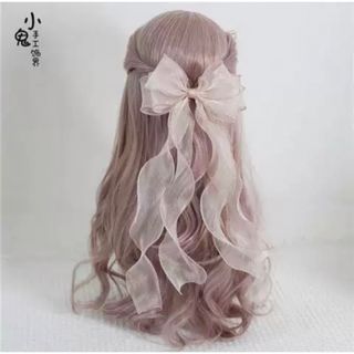 ライトピンク　ヘアアクセサリー リボン へアクリップ　バレッ タロングリボン(バレッタ/ヘアクリップ)