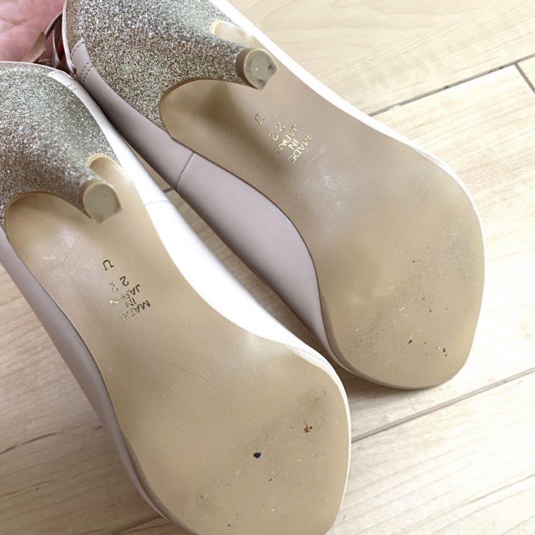 DIANA(ダイアナ)の【未使用】ダイアナ　オープントゥパンプス　ピンクベージュ　22cm レースアップ レディースの靴/シューズ(ハイヒール/パンプス)の商品写真