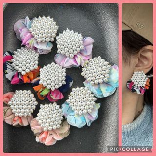 パール刺繍 ハンドメイドピアス ハンドメイドイヤリング 写真二枚目の商品(ピアス)