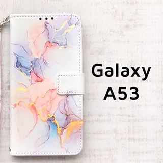 Galaxy A53 5G 白 紫 マーブル 手帳 ストラップ(Androidケース)