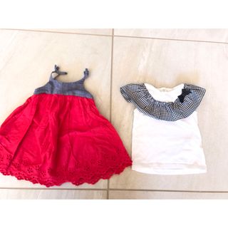 アプレレクール(apres les cours)のアプレレクールの白黒ギンガムチェックのフリル&baby GAP ワンピ(Tシャツ/カットソー)