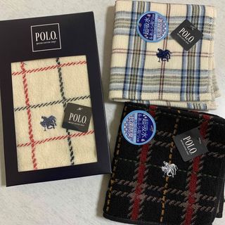 ポロラルフローレン(POLO RALPH LAUREN)の【新品未使用】POLO タオルハンカチ3点セット ブラック クリーム チェック(ハンカチ/ポケットチーフ)