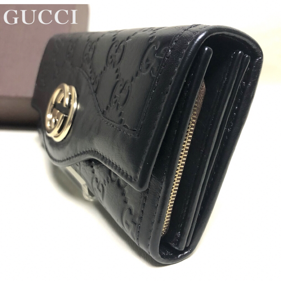 Gucci(グッチ)のGUCCI グッチ シマレザー GGインターロッキング フラップ長財布 レディースのファッション小物(財布)の商品写真