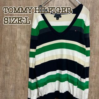 トミーヒルフィガー(TOMMY HILFIGER)のTOMMY HILFIGER トミーヒルフィガー　コットンニット　ボーダー　L(ニット/セーター)