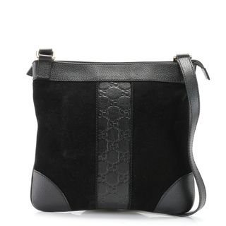 グッチ(Gucci)の美品 グッチ グッチシマ 272396 498879 レザー ショルダーバッグ 斜め掛け メッセンジャー 通勤 ブラック 黒 メンズ EEM U27-5(ショルダーバッグ)