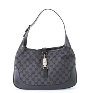 グッチ(Gucci)の美品 グッチ ジャッキー 001 3306 GGキャンバス ショルダーバッグ 肩掛け トート ハンド レザー 革 ブラック 黒 レディース EEM U28-6(ショルダーバッグ)