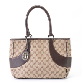 グッチ(Gucci)の美品 グッチ GGキャンバス 113011 2684 レザー トート バッグ 肩掛け ショルダー ハンド 本革 ブラウン A4 レディース EEM U28-7(トートバッグ)