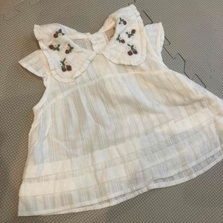 本プティマイン　いちご刺繍ブラウス　100 ストロベリー　夏服　えり