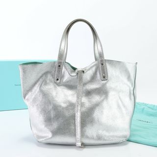 ティファニー(Tiffany & Co.)の美品 TIFFANY&Co. ティファニー リバーシブル シルバー ブルー レザー ロゴ トート バッグ ハンド 本革 レディース YFM U22-1(トートバッグ)