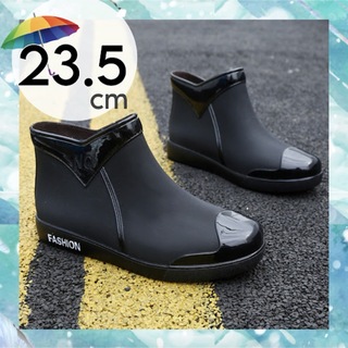 レインシューズ レインブーツ 防水 雨 雪 長靴 ショート丈 ブラック 23.5(レインブーツ/長靴)