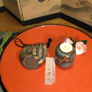 A807茶道具　青備前　小西陶古  茶入 仕覆（高木間道）古代名物裂(陶芸)