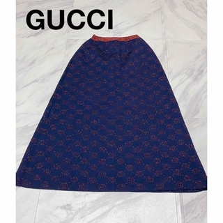 グッチ(Gucci)の美品 GUCCI グッチGGモチーフ ウールスカート ネイビー(ロングスカート)