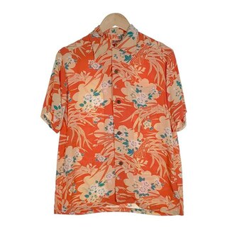 SUN SURF サンサーフ レーヨン アロハシャツ オープンカラー 半袖 オレンジ チェリーブロッサム SC34871 Size S(Tシャツ/カットソー(半袖/袖なし))