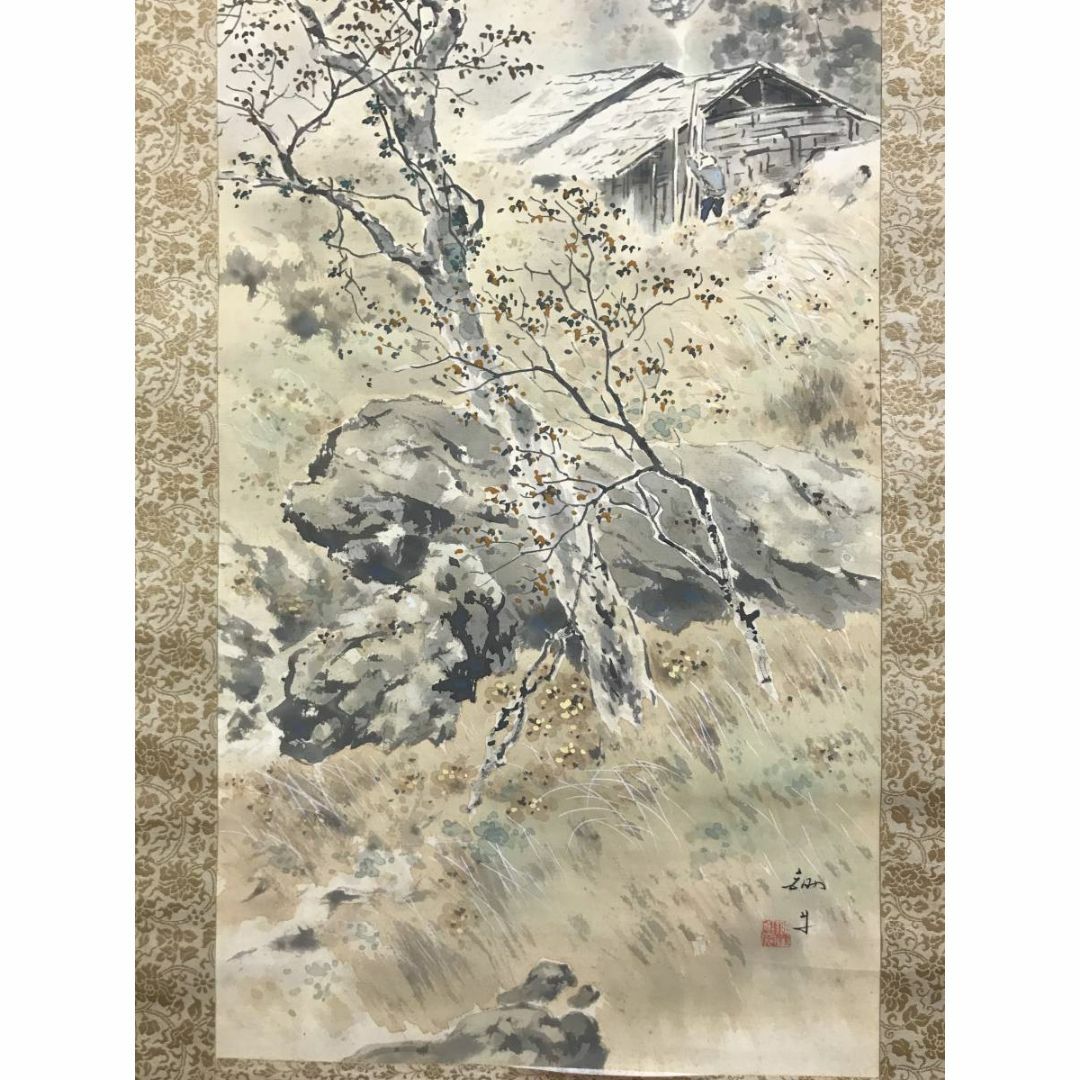 真作/吉田鋤牛/晩秋之図/秋景山水図/山水図/掛軸☆宝船☆AD-498 真作/吉田鋤牛/晩秋之図/秋景山水図/山水図/掛軸☆宝船☆AD-498