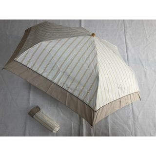 晴雨兼用傘　日傘　折りたたみ傘　新品　シャンブレーストライプ　ベージュ(傘)