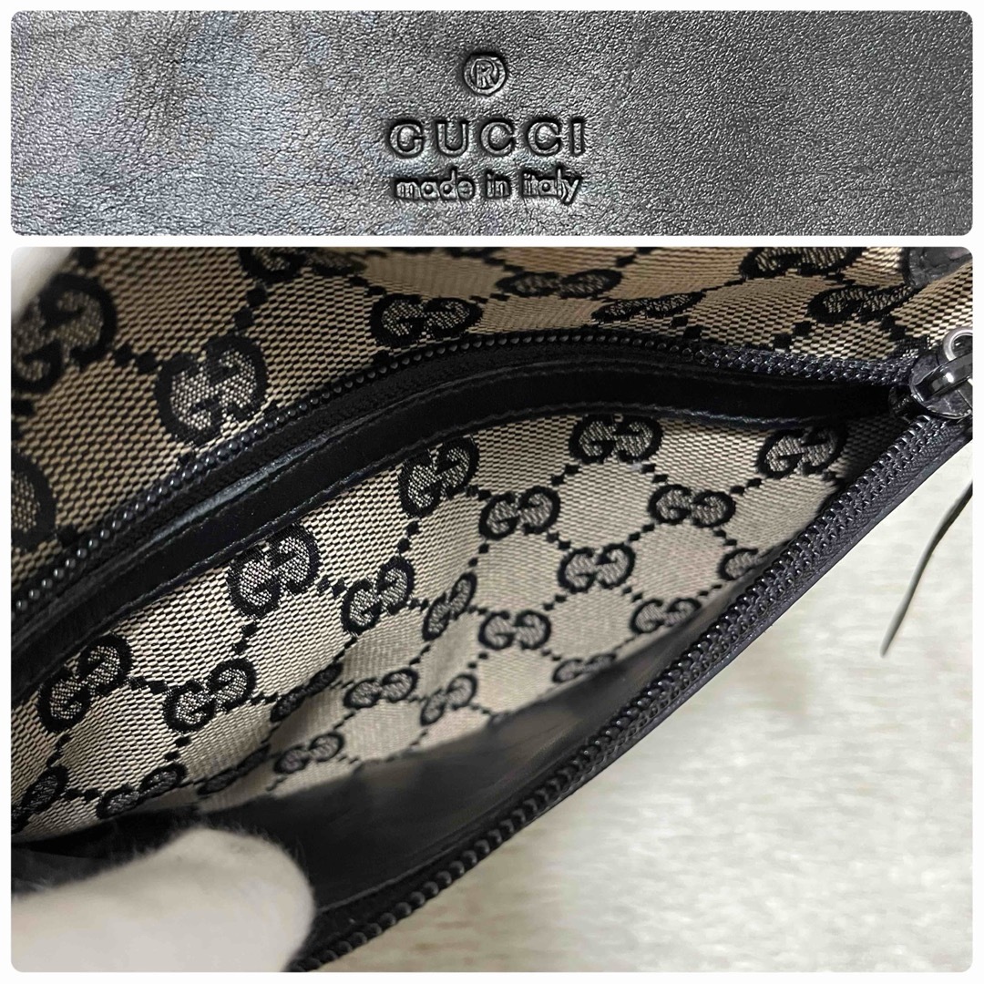 Gucci(グッチ)の736✨美品✨グッチ トートバッグ 肩掛け GGキャンバス×レザー ベージュ 黒 レディースのバッグ(トートバッグ)の商品写真