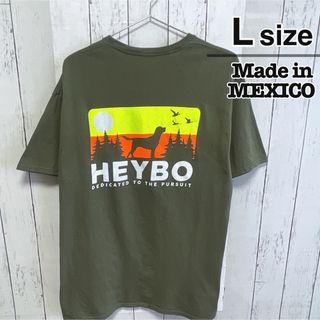 USA古着　メキシコ製　Tシャツ　L　カーキグリーン　プリント　ドッグ　アニマル(Tシャツ/カットソー(半袖/袖なし))