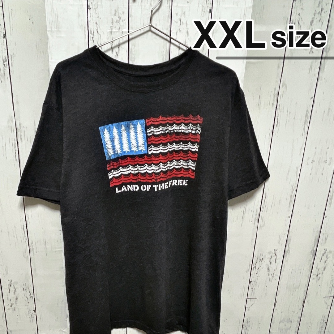 USA古着　Tシャツ　XXLサイズ　ダークグレー　プリント　アメリカ　国旗　ロゴ メンズのトップス(Tシャツ/カットソー(半袖/袖なし))の商品写真