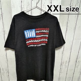 USA古着　Tシャツ　XXLサイズ　ダークグレー　プリント　アメリカ　国旗　ロゴ(Tシャツ/カットソー(半袖/袖なし))