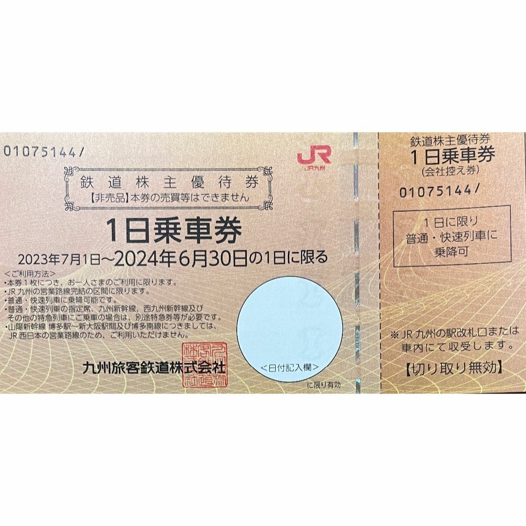 JR(ジェイアール)のJR九州　1枚　株主優待券 チケットの乗車券/交通券(鉄道乗車券)の商品写真