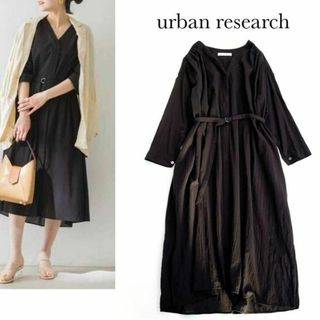 アーバンリサーチ(URBAN RESEARCH)のアーバンリサーチ＊コットンガウンワンピース　ロング　羽織り　黒　ブラック(ロングワンピース/マキシワンピース)