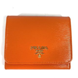 プラダ(PRADA)のプラダ PRADA トライアングルロゴ 三角ロゴ プレート コンパクトウォレット 3つ折り財布 レザー オレンジ 美品(財布)