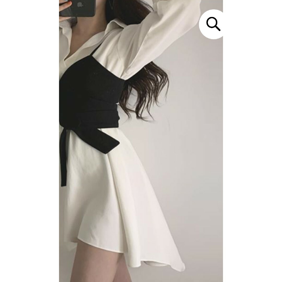 オフィスシック トレンドセッター シャツ ワンピース ホワイト レディースのスカート(ひざ丈スカート)の商品写真