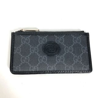 グッチ(Gucci)のグッチ GUCCI インターロッキングG カードケース 697717 GGスプリーム フラグメントケース 財布 小銭入れ コインケース PVC/レザー ブラック 美品(コインケース/小銭入れ)