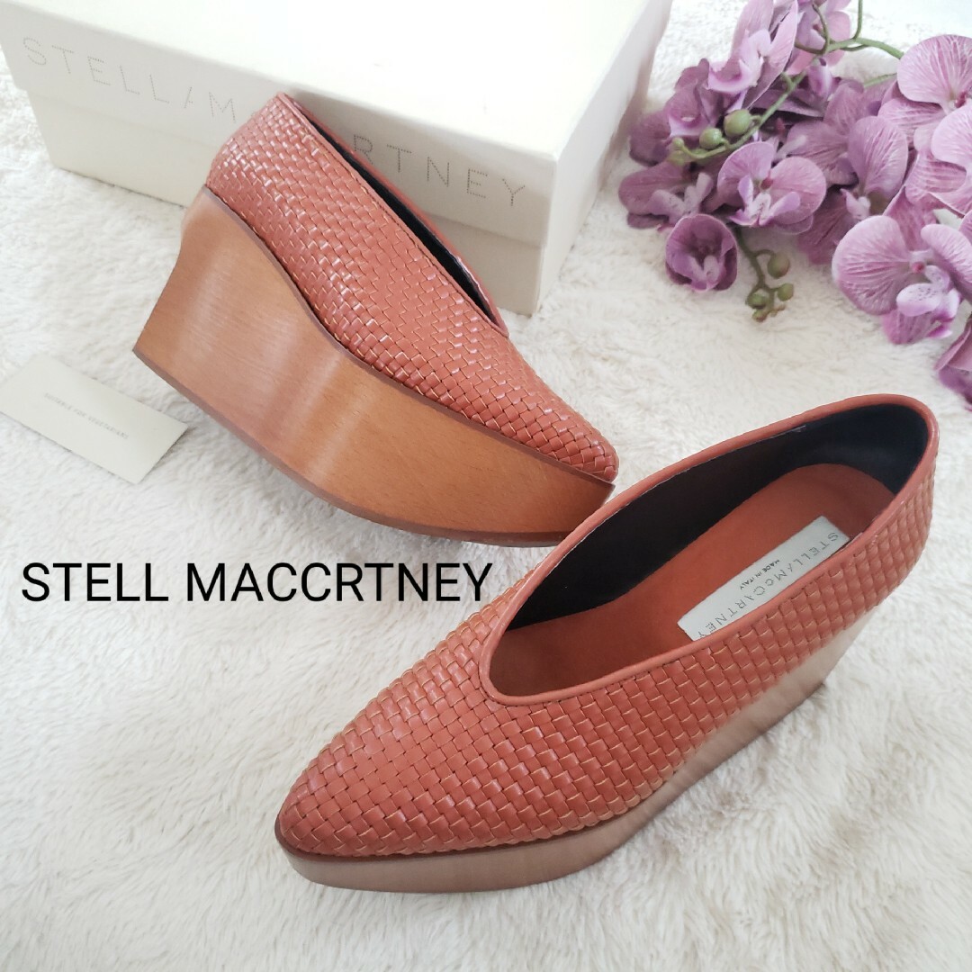 Stella McCartney(ステラマッカートニー)のステラマッカートニー 編み込みレザーウッドソール 36サイズ オレンジ レディースの靴/シューズ(ハイヒール/パンプス)の商品写真