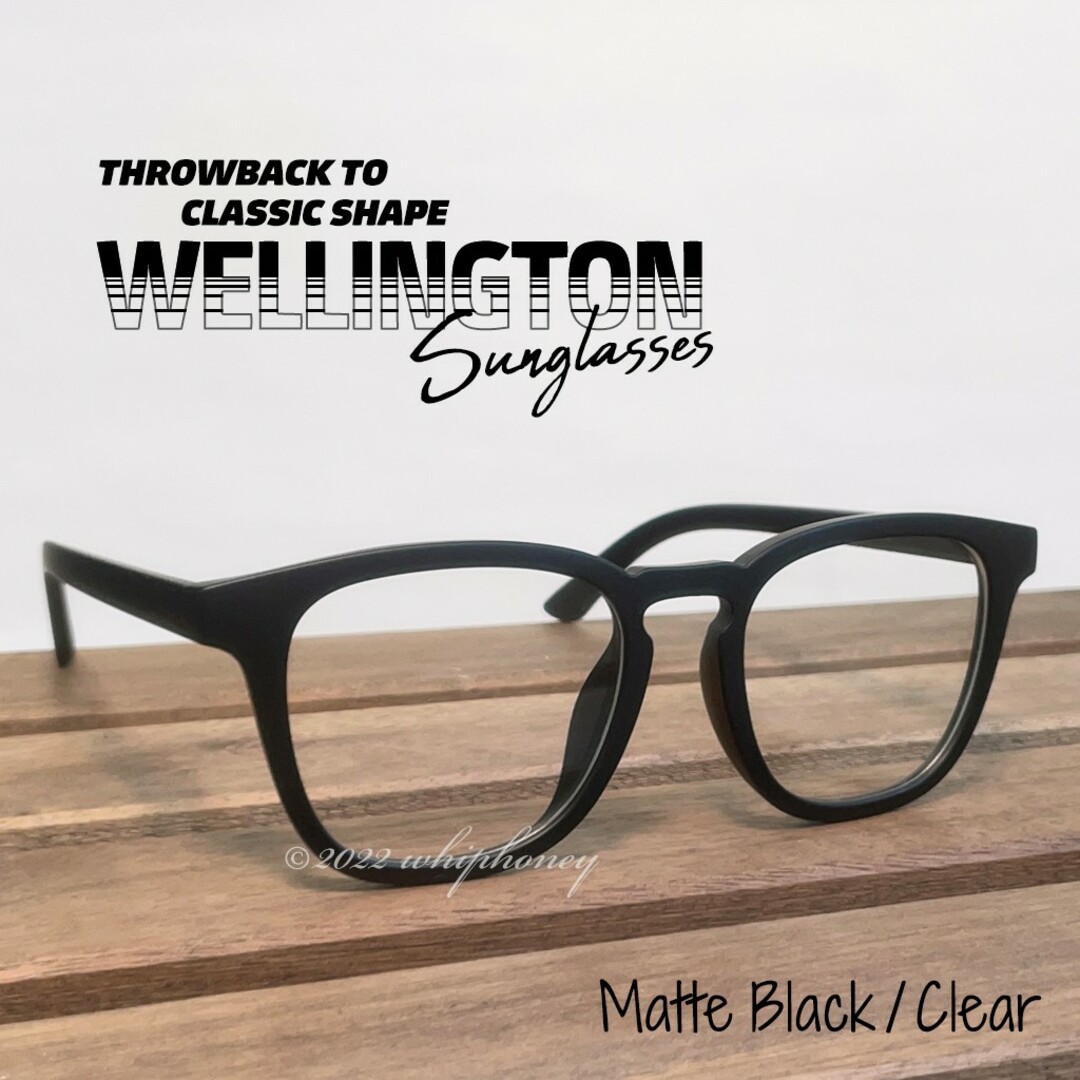 スクウェアウェリントン マットブラックフレーム クリアレンズ サングラス メンズのファッション小物(サングラス/メガネ)の商品写真