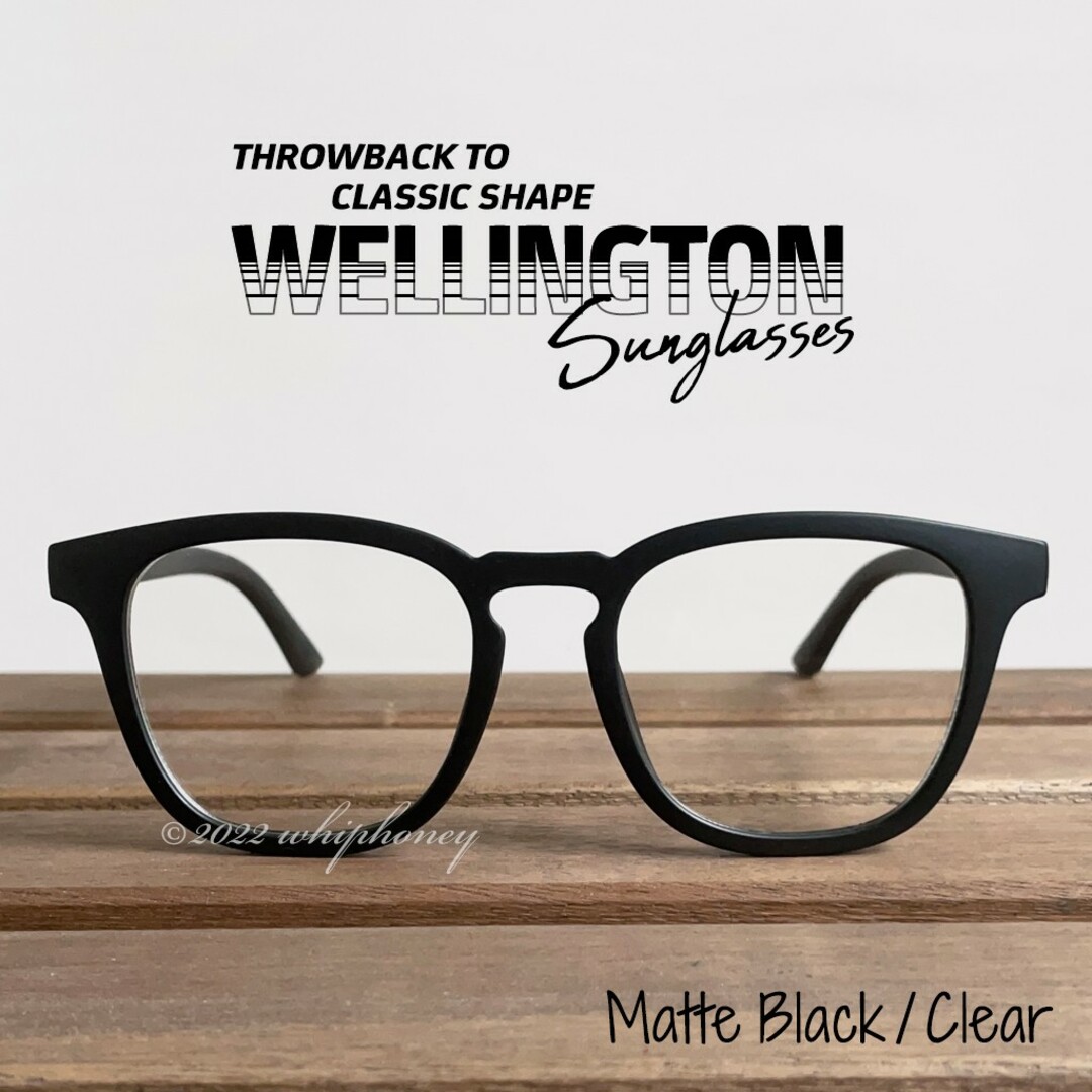 スクウェアウェリントン マットブラックフレーム クリアレンズ サングラス メンズのファッション小物(サングラス/メガネ)の商品写真