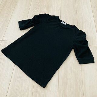 半袖トップス　カットソー シャツ　黒　Mサイズ　パワーショルダー　パフスリーブ(カットソー(半袖/袖なし))