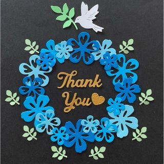 ダイカット お花のリースとthank you クラフトパーツ  ブルー系(各種パーツ)