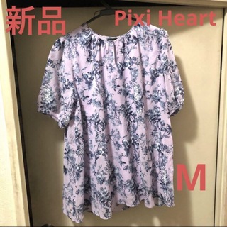 【新品】Pixie Heart　花柄シフォンブラウス　ピクシーハート　M(シャツ/ブラウス(半袖/袖なし))