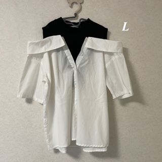 【美品】肩出しシャツ　重ね着風