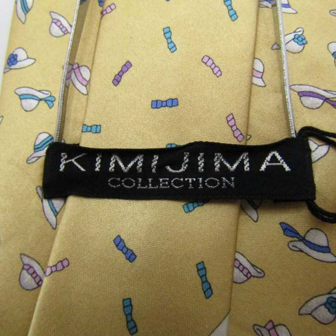 キミジマ ブランド ネクタイ 帽子柄 リボン シルク 日本製 未使用タグ付 メンズ イエロー KIMIJIMA PARIS TOKYO メンズのファッション小物(ネクタイ)の商品写真