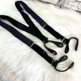 エビス(EVISU)のEVIS エヴィス ロゴレザーサスペンダー suspender デニム ブラック(サスペンダー)