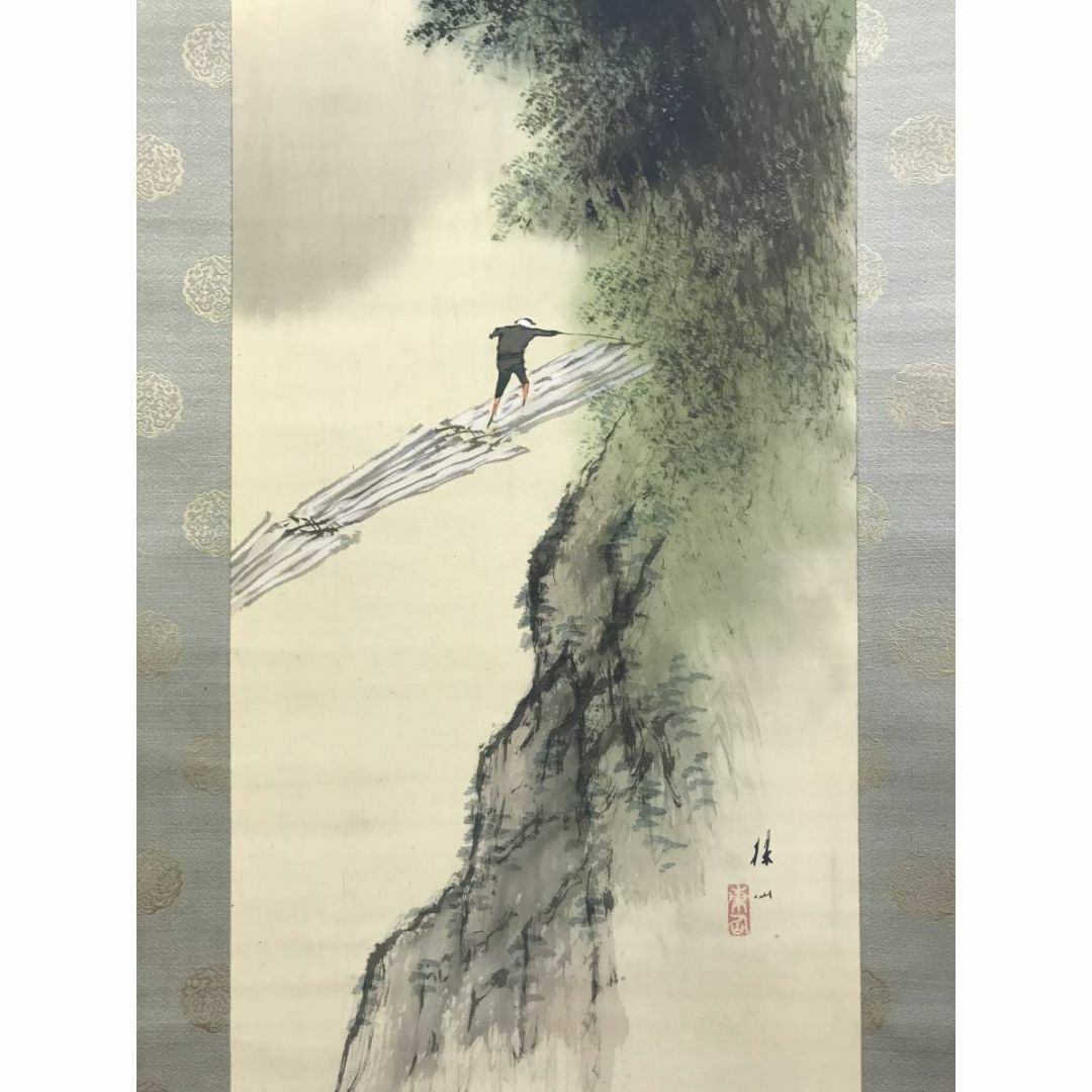 真作/平井楳仙/嵐峡筏下り図/山水図/嵐山図/掛軸☆宝船☆AD-570 真作/平井楳仙/嵐峡筏下り図/山水図/嵐山図/掛軸☆宝船☆AD-570