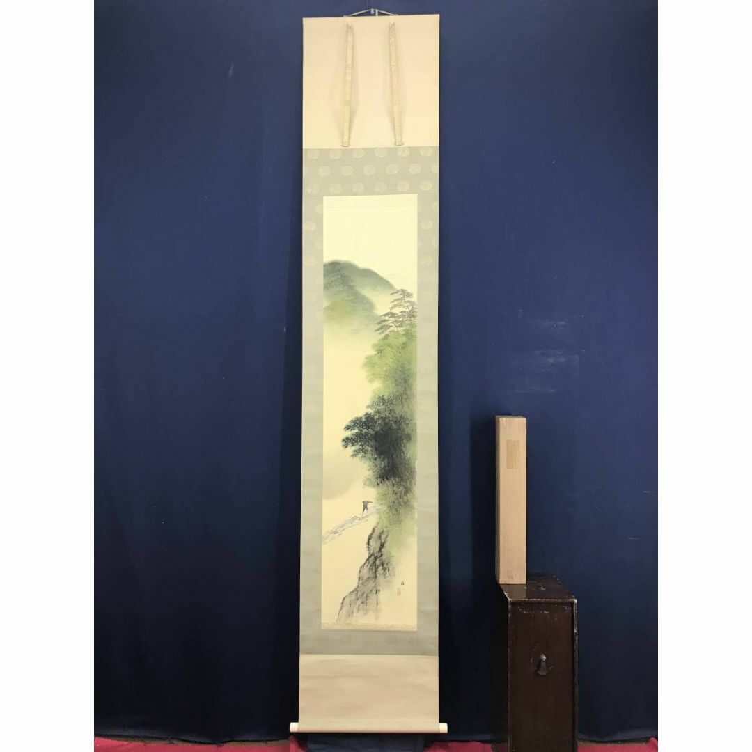 真作/平井楳仙/嵐峡筏下り図/山水図/嵐山図/掛軸☆宝船☆AD-570 真作/平井楳仙/嵐峡筏下り図/山水図/嵐山図/掛軸☆宝船☆AD-570