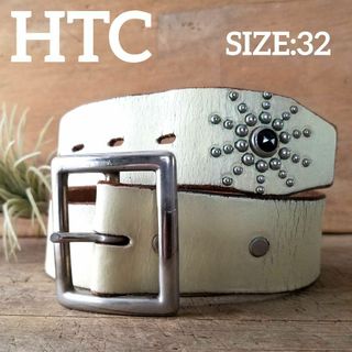 ハリウッドトレーディングカンパニー(HTC)のHTC 32インチ  エンドオンリー スタッズベルト ホワイト系 白 レザー(ベルト)