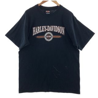 ハーレーダビッドソン(Harley Davidson)の古着 00年代 ハーレーダビッドソン Harley-Davidson 両面プリント 3連プリント モーターサイクル バイクTシャツ USA製 メンズXL /eaa381962(Tシャツ/カットソー(半袖/袖なし))