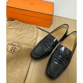 エルメス(Hermes)の美品☆HERMES エルメス Hロゴ パテントレザー ローファー 37(ローファー/革靴)