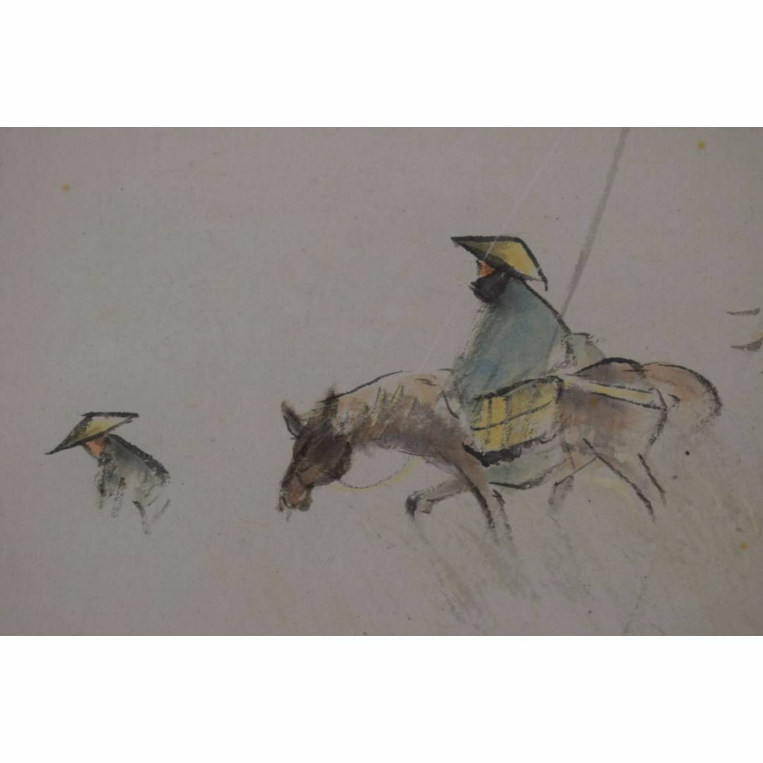 真作/林文塘/首秋行旅図/秋景山水人物図/横物/掛軸☆宝船 真作/林文塘/首秋行旅図/秋景山水人物図/横物/掛軸☆宝船